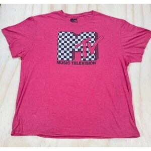 MTV Music Television Mens Checkered Logo T-Shirt Red Size 2XL